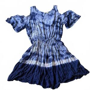 Young USA Blue Tie Dye Cold Shoulder Mini Dress OS Gots medium the best